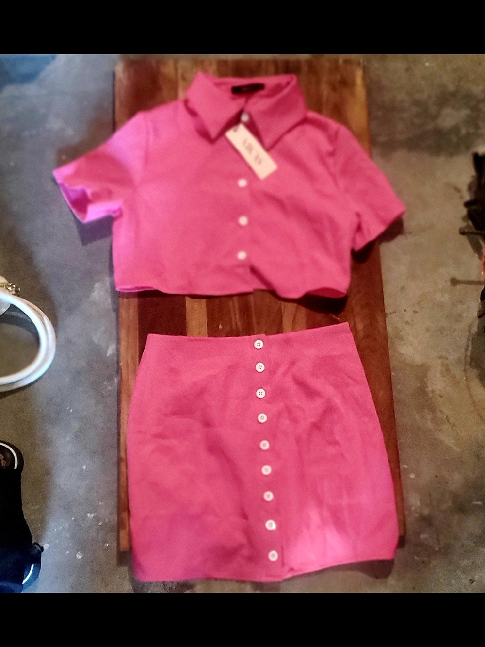 Mica Pink Button-Front Crop Top & Skirt Set